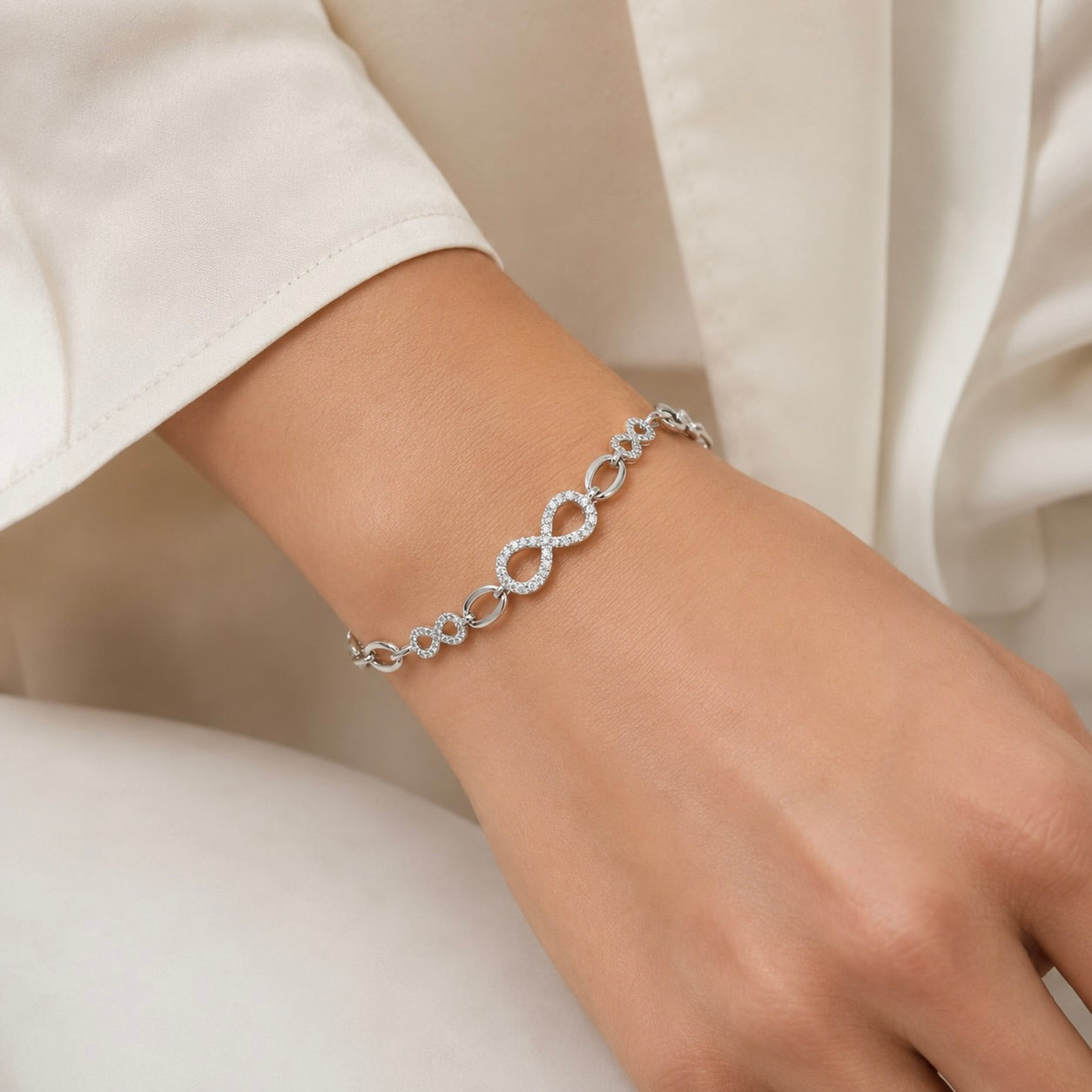 Sterling Silver 925 Infinity CZ Charm Chain Bracelet "Nth"