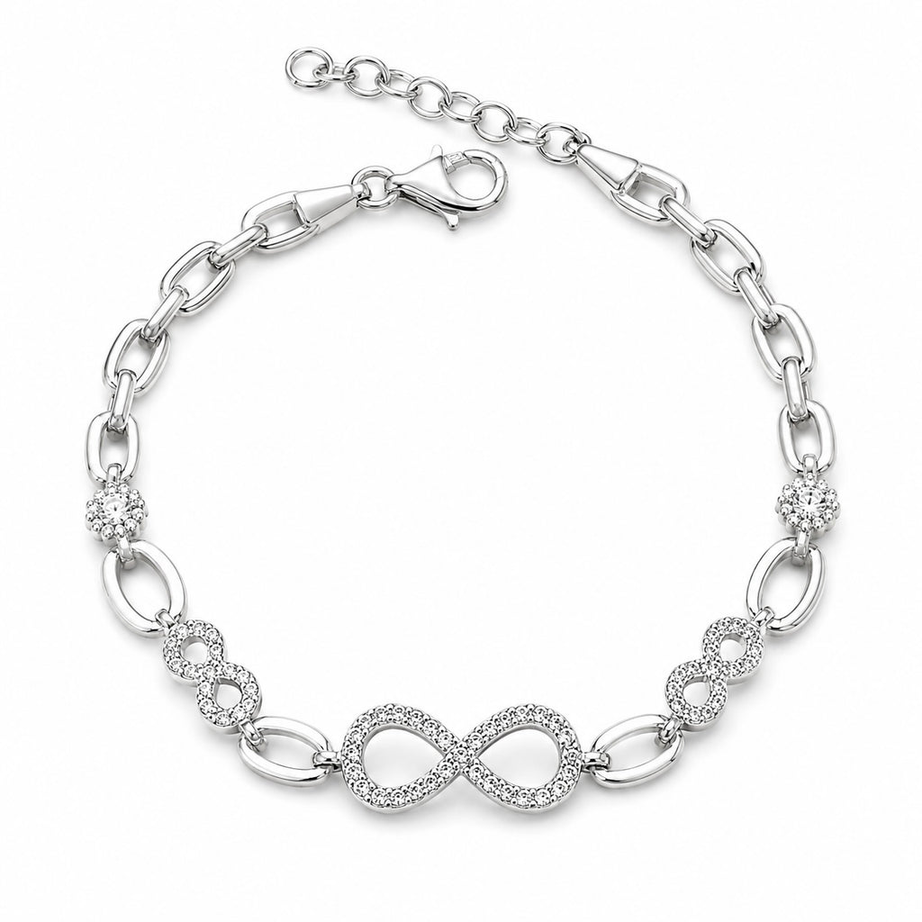 Sterling-Silber 925 Unendlichkeits-Zirkonia-Charm-Kettenarmband „Nth“