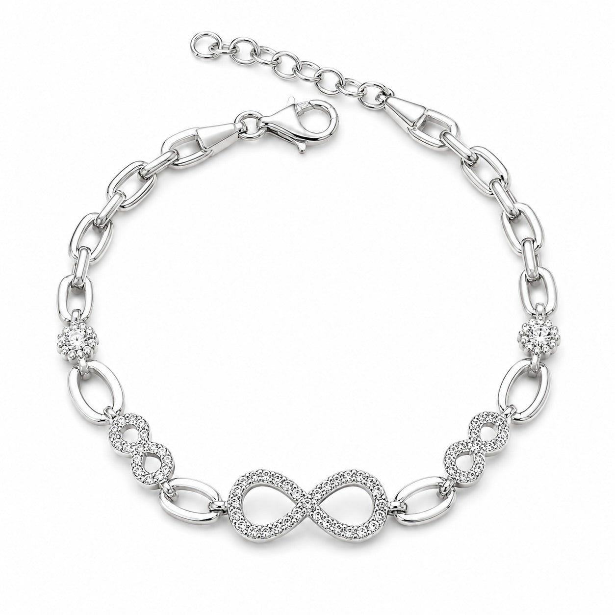 Sterling Silver 925 Infinity CZ Charm Chain Bracelet "Nth"