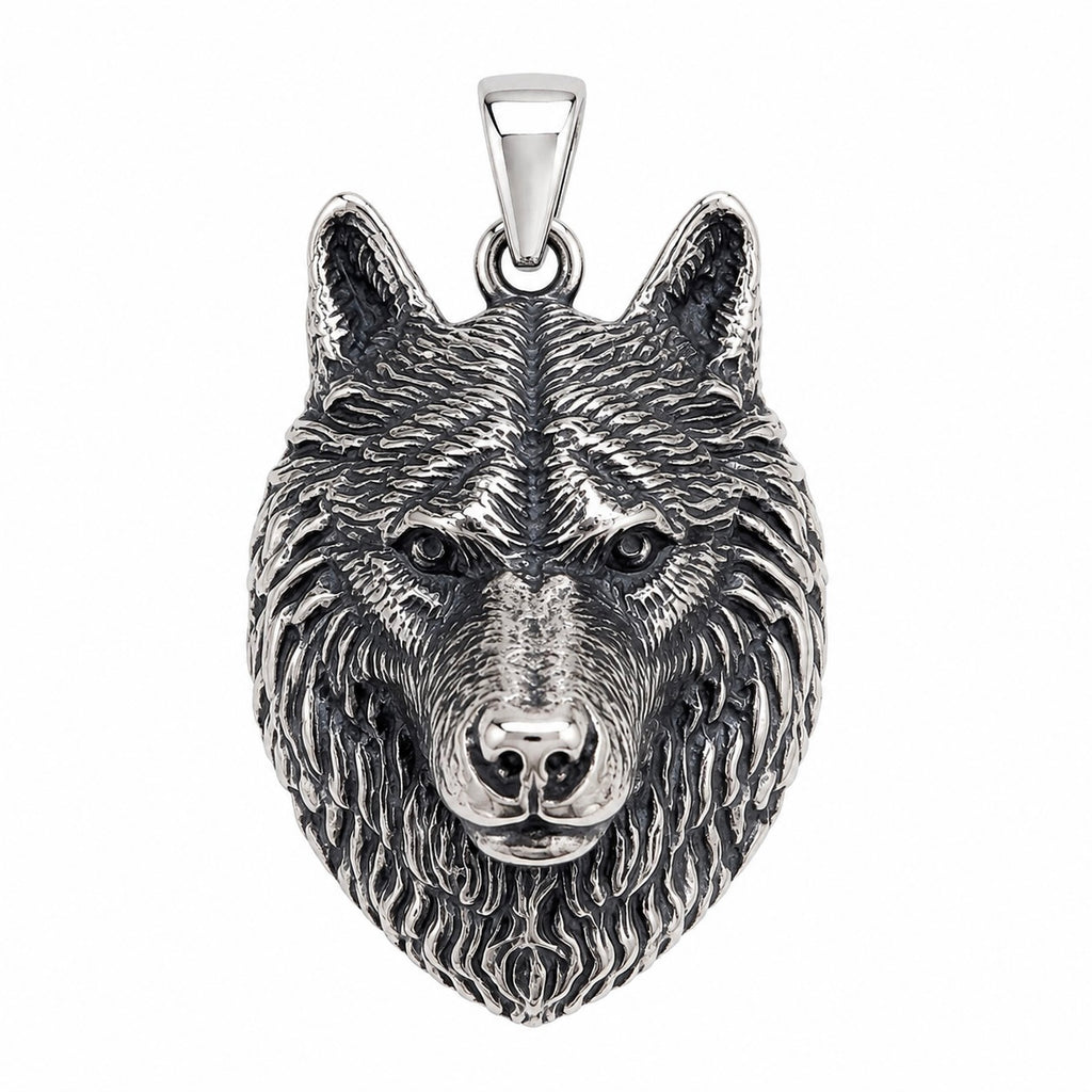 Anhänger aus Sterlingsilber 925 mit Wolfskopf „Stark“