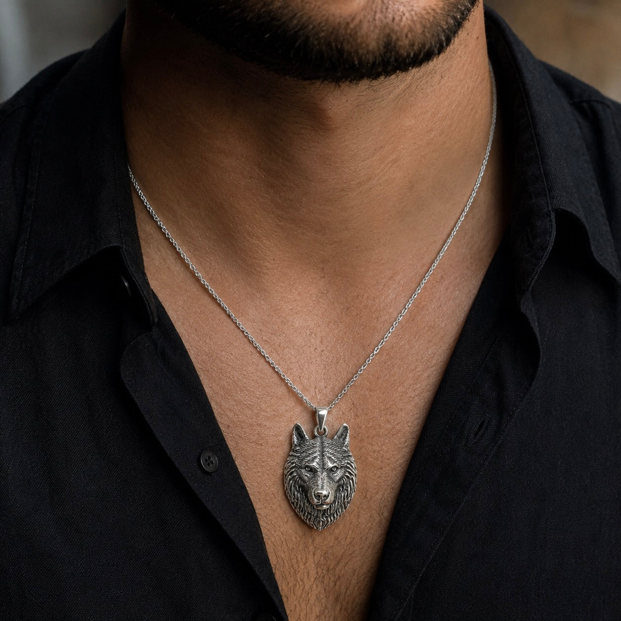 Sterling Silver 925 Wolf Head Pendant "Stark"
