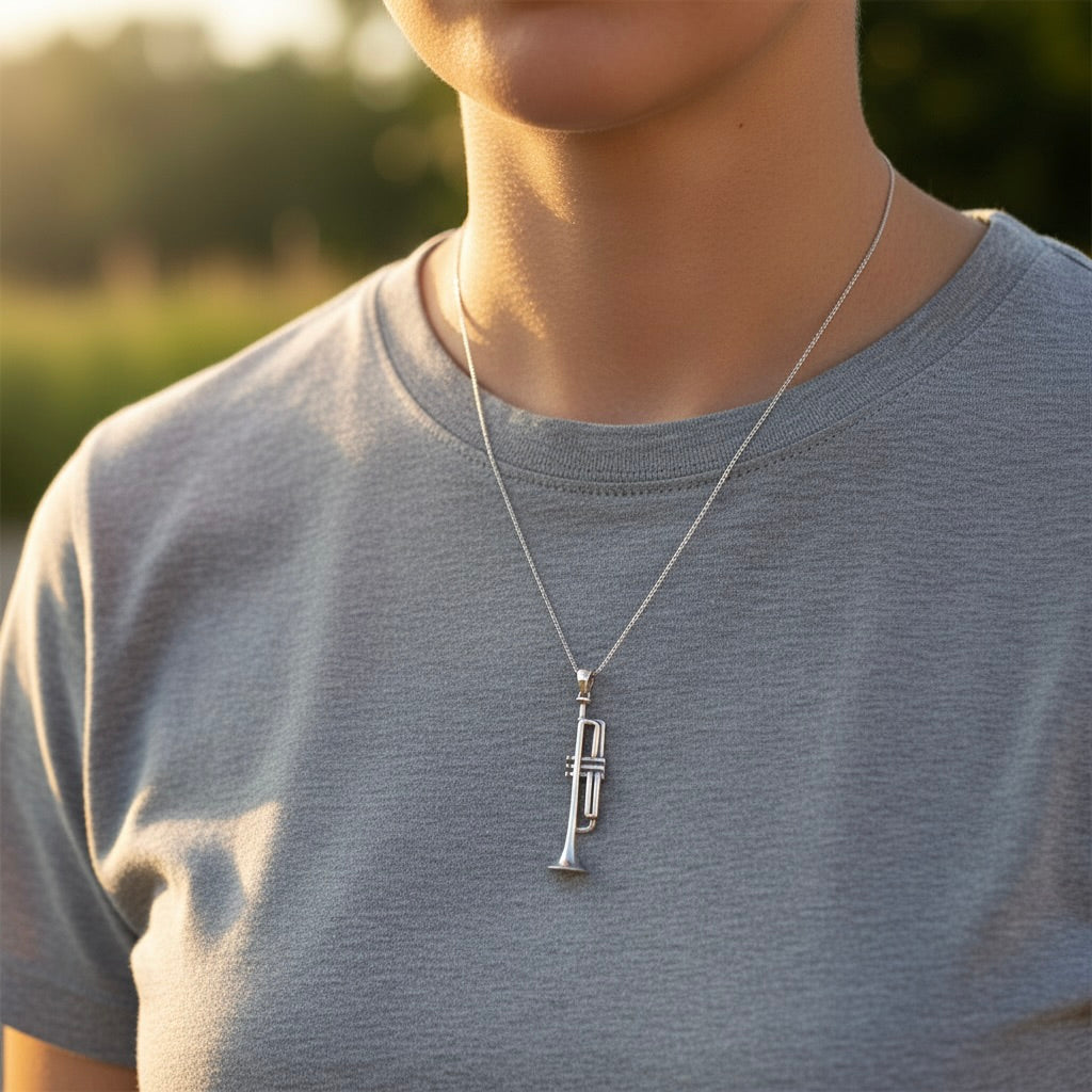 Sterling Silver 925 Trumpet Unisex Pendant "Jazzy"