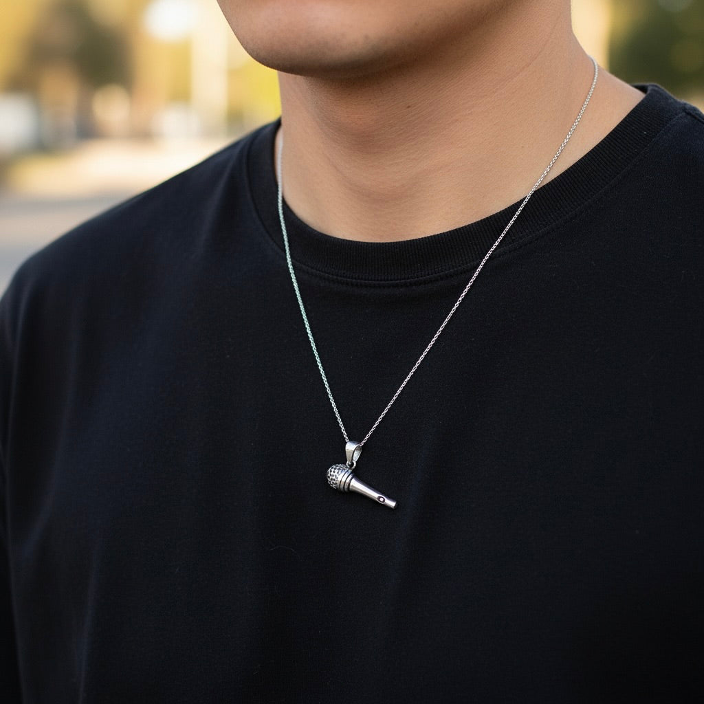 Sterling Silver 925 Microphone Unisex Pendant "Vox Populi"