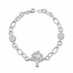 Sterling Silver 925 Tree of Life CZ Charm Chain Bracelet "Arbor"