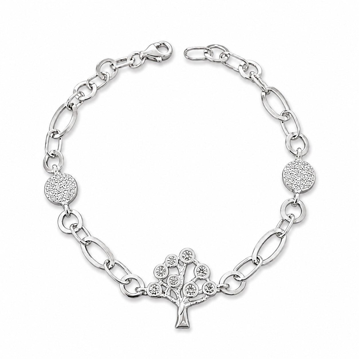 Sterling Silver 925 Tree of Life CZ Charm Chain Bracelet "Arbor"