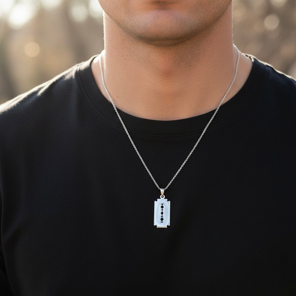 Sterling Silver 925 Razor Blade Pendant "RB"
