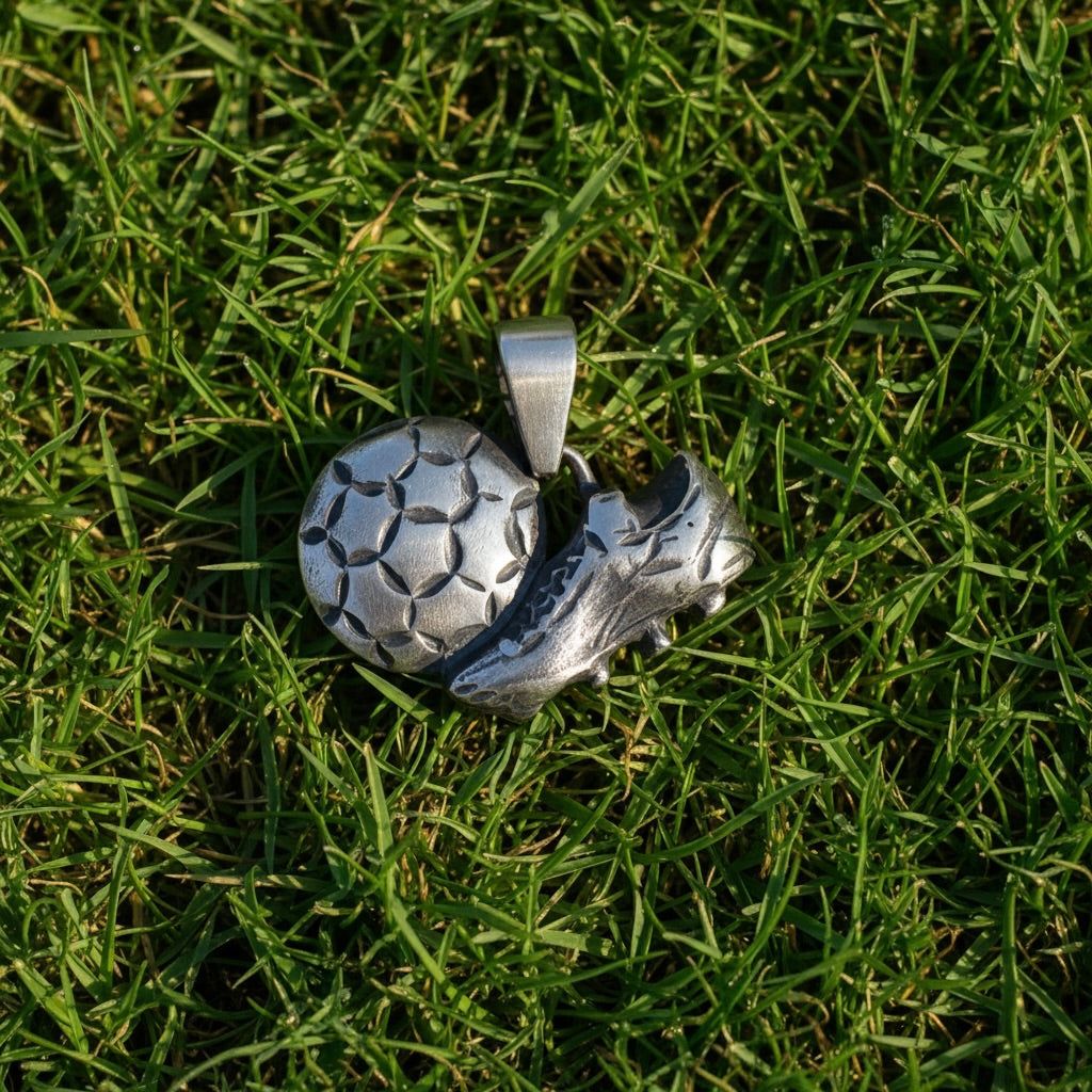 Sterling Silver 925 Football Boot Ball Pendant "G.O.A.T"