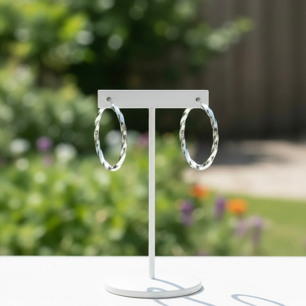Sterling Silver 925 Twisted Hoop Earrings "Eira"