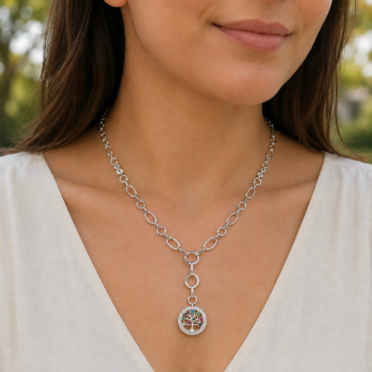 Sterling Silver 925 Tree of Life CZ Chain Necklace "Genesis"