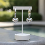 Sterling Silver 925 Petite Heart Drop Hoop Earrings "Karina"