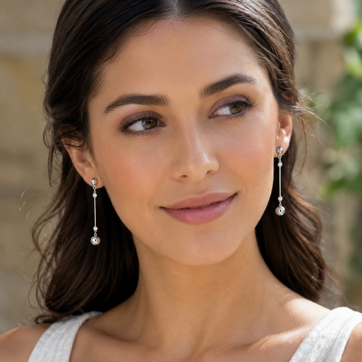 Sterling Silver 925 CZ Bar Drop Earrings "Lara"