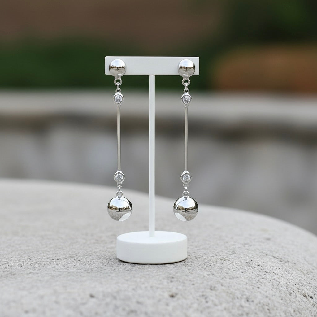 Sterling Silver 925 CZ Bar Drop Earrings "Lara"