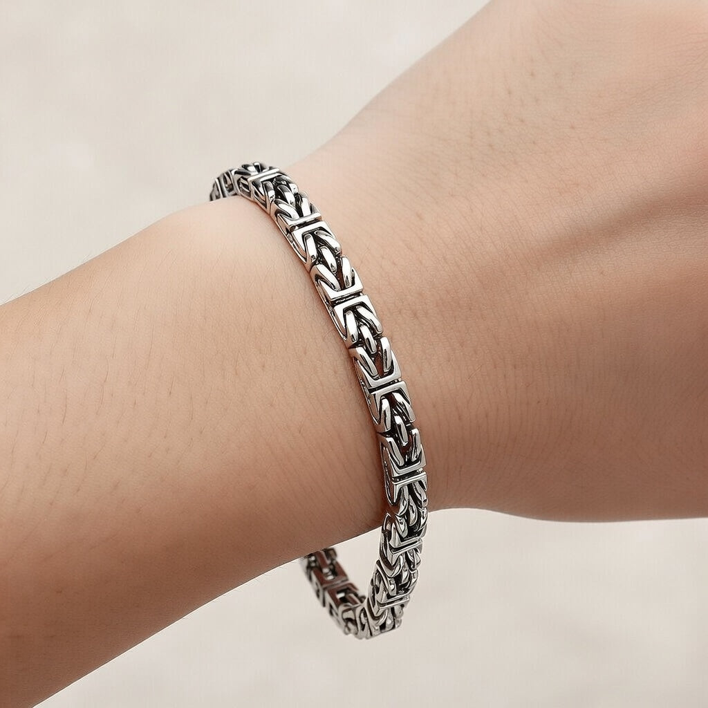 Sterling Silver 925 Rectangular Chain Byzantine Bracelet "Assanti"