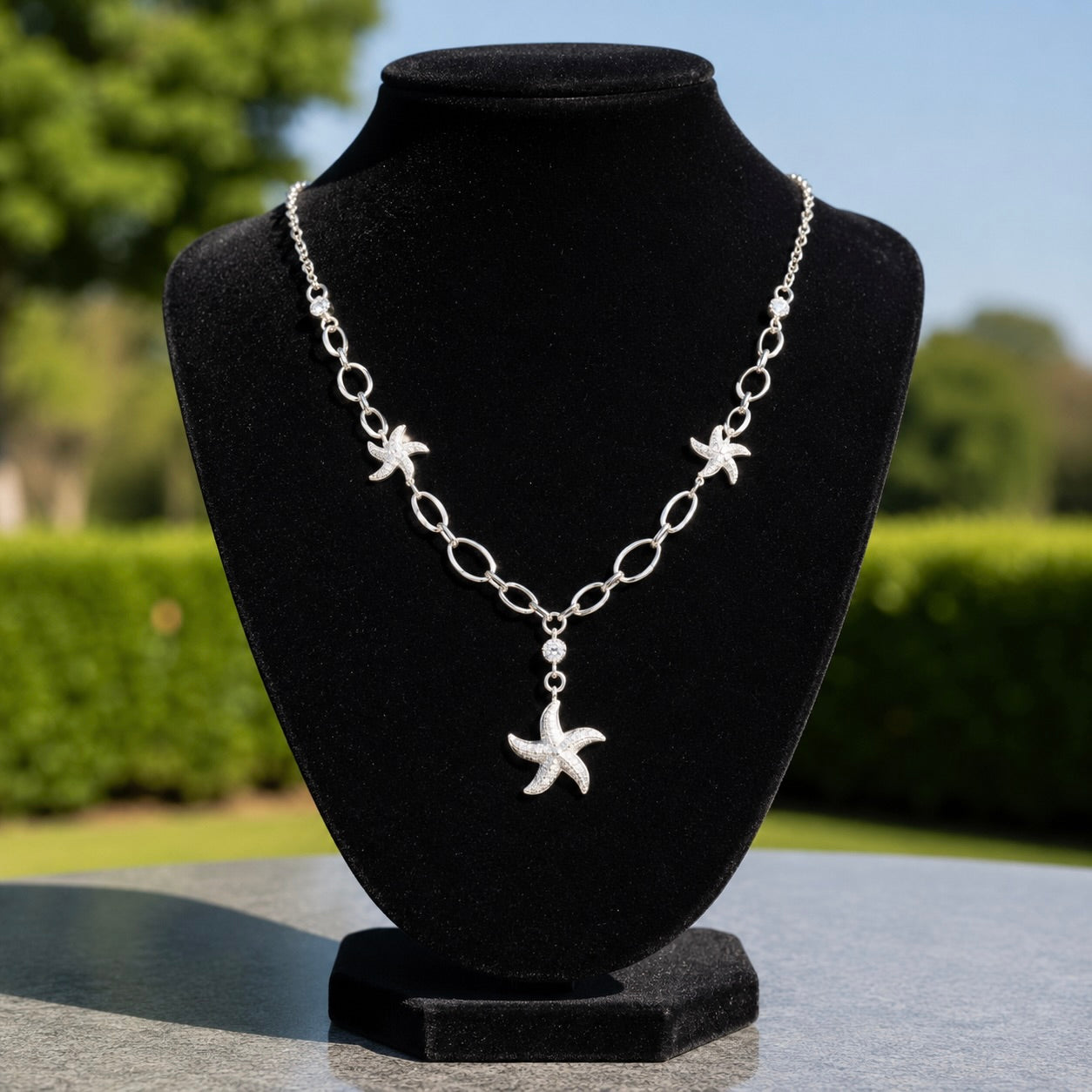 Sterling Silver 925 Seastar CZ Pendant Necklace "Venus"