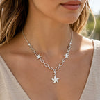 Sterling Silver 925 Seastar CZ Pendant Necklace "Venus"