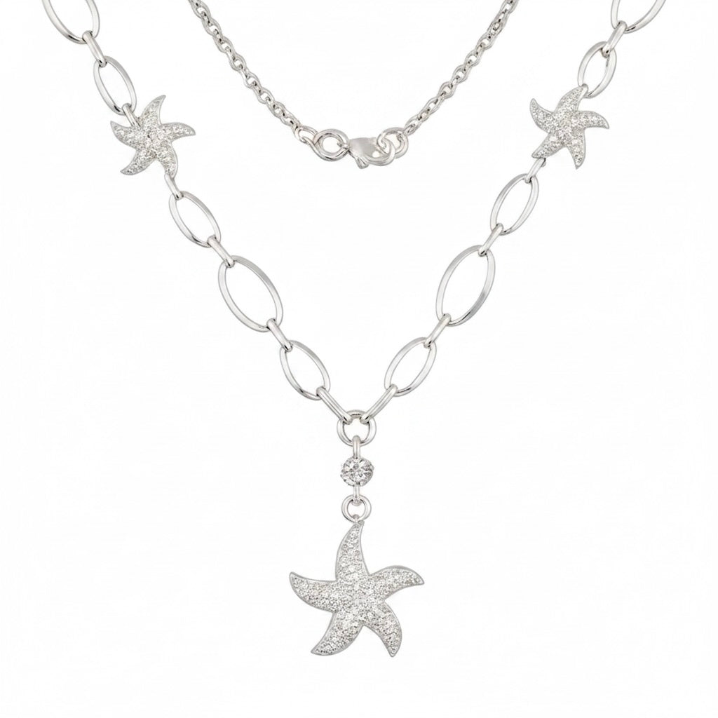 Sterling Silver 925 Seastar CZ Pendant Necklace "Venus"