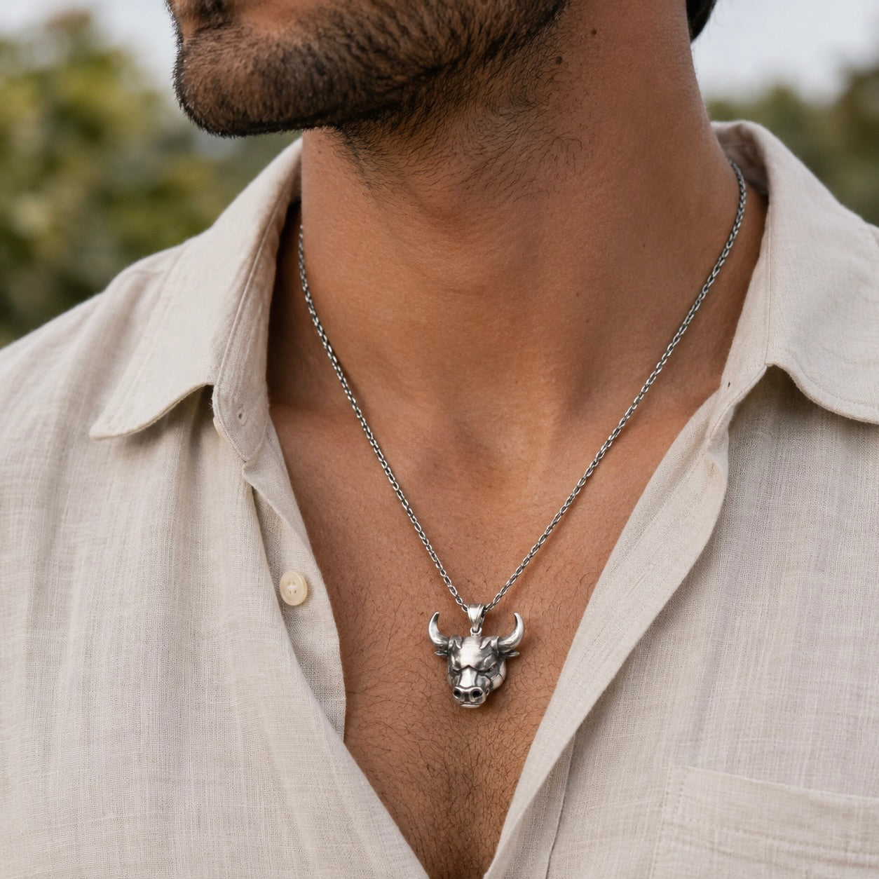 Sterling Silver 925 Bull Head CZ Pendant "Taurus"