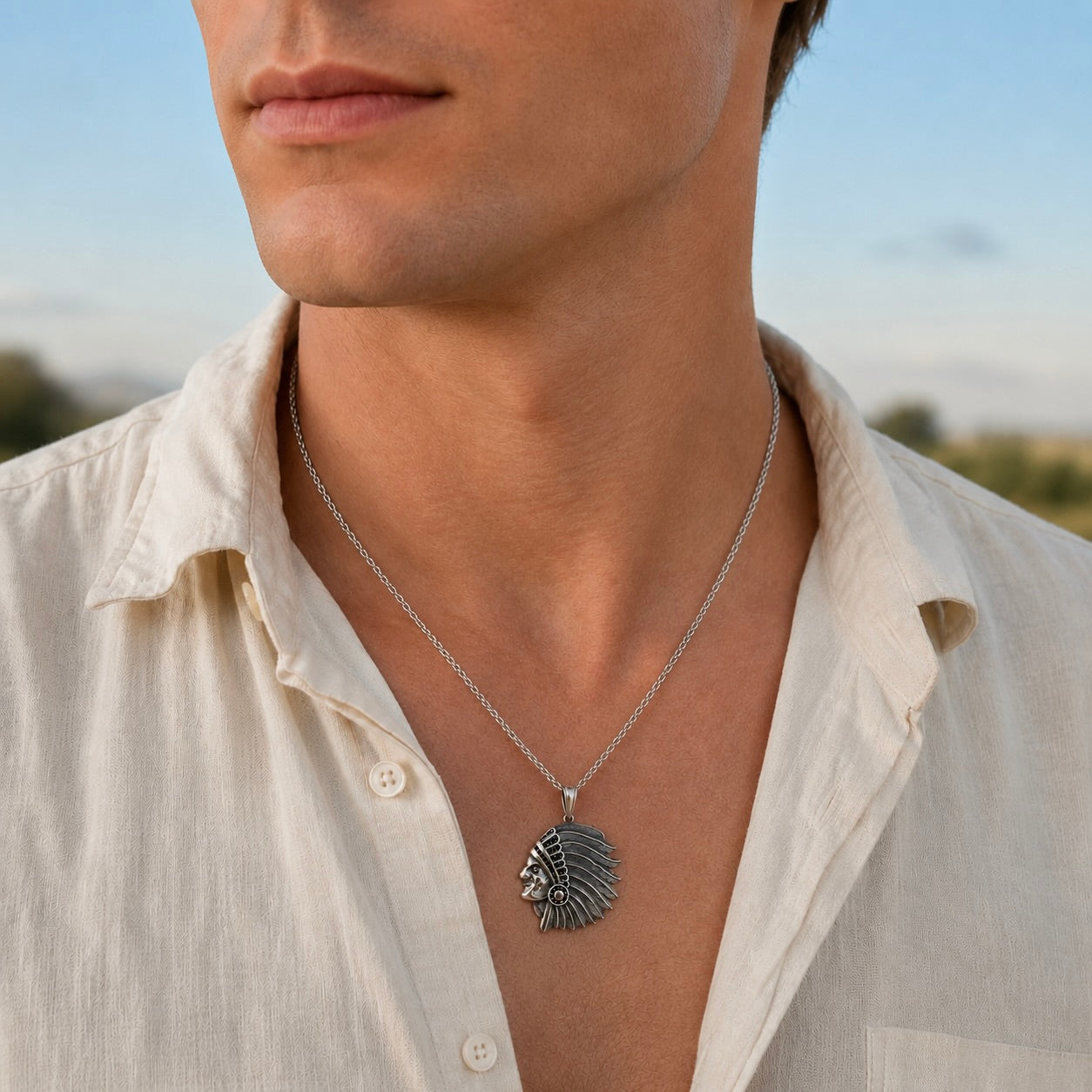 Sterling Silver 925 Native American Pendant "Spirit"