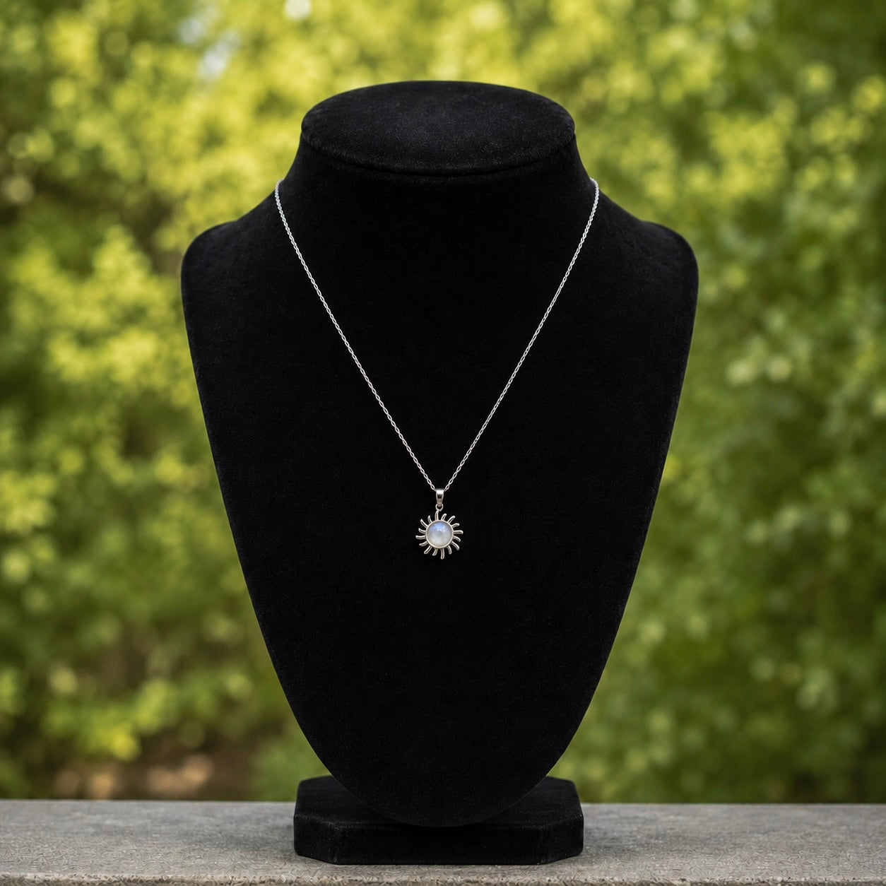 Sterling Silver 925 Moonstone Sun Charm Necklace Pendant "Alexia"