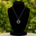Sterling Silver 925 Round MOM Heart Charm CZ Necklace Pendant "Family"