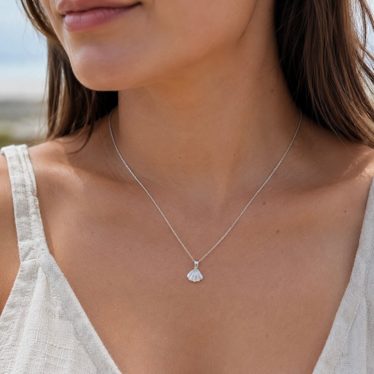 Sterling Silver 925 Pearl Seashell Charm Necklace Pendant "Moana"