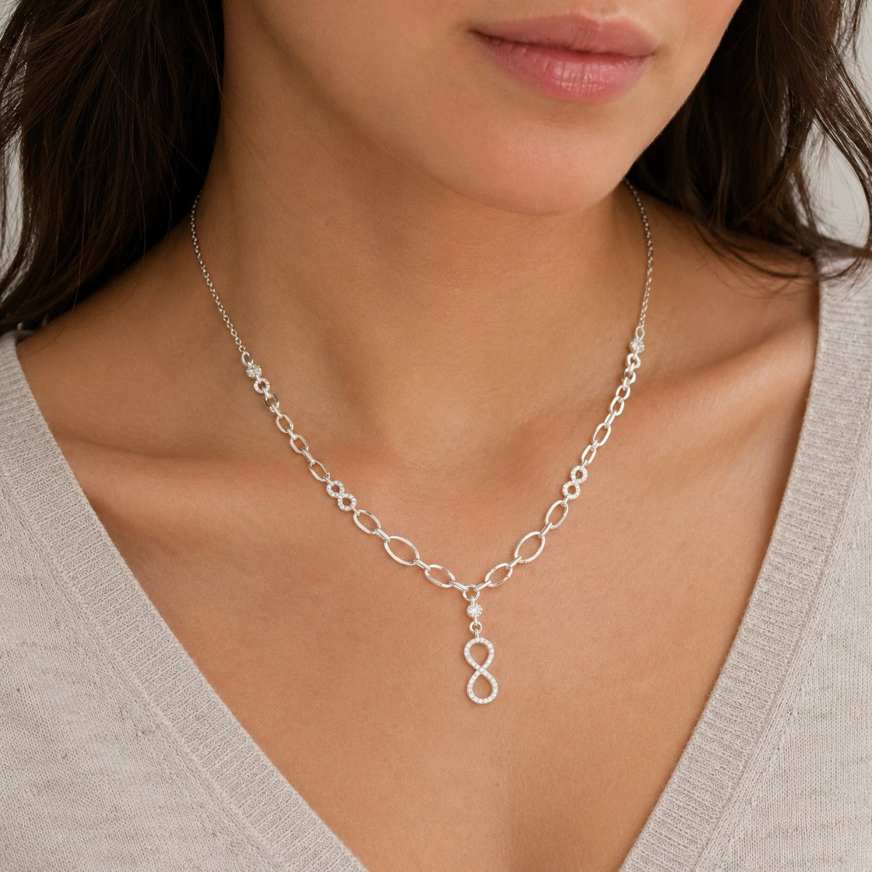 Sterling Silver 925 Infinity CZ Pendant Necklace "Nth"