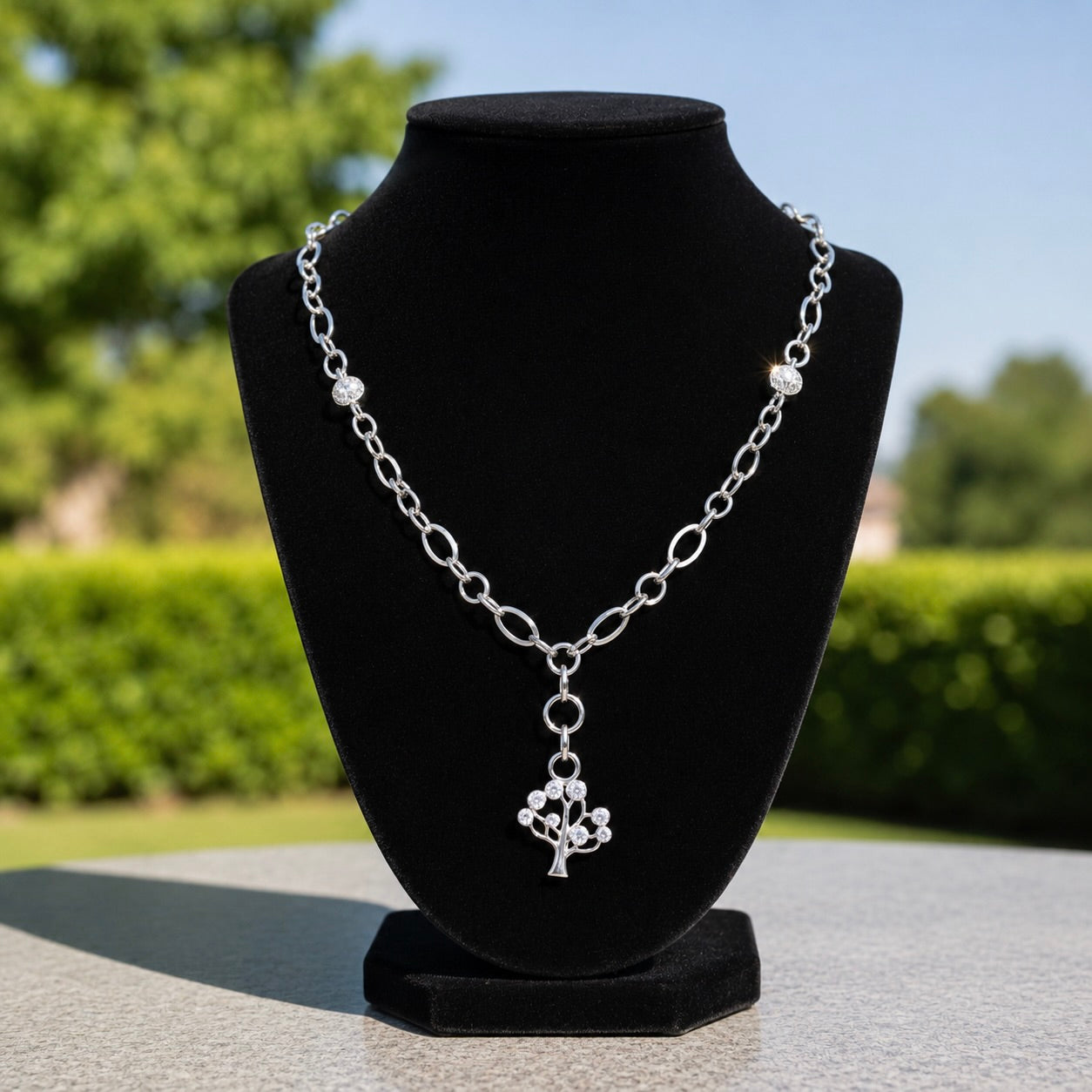 Sterling Silver 925 Tree of Life CZ Chain Necklace "Arbor"