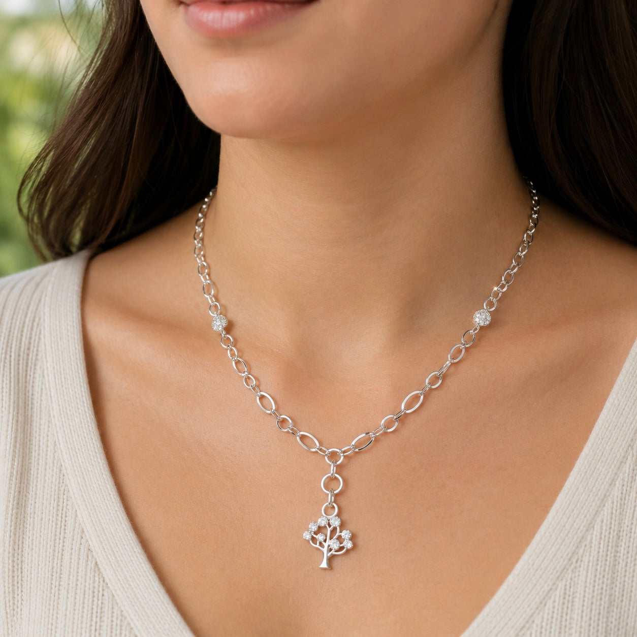 Sterling Silver 925 Tree of Life CZ Chain Necklace "Arbor"