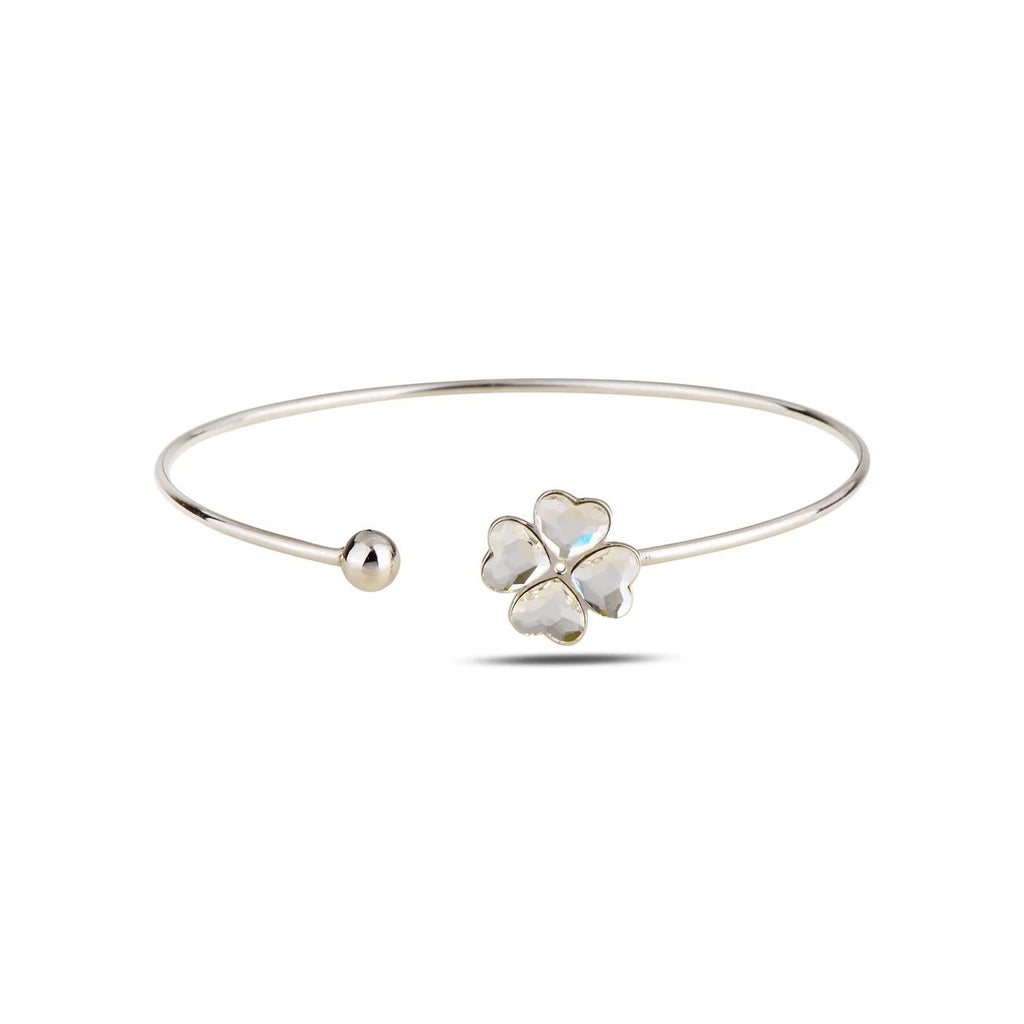 Armreif aus Sterlingsilber 925 mit Kleeblatt und Swarovski-Kristallen „Blessed“