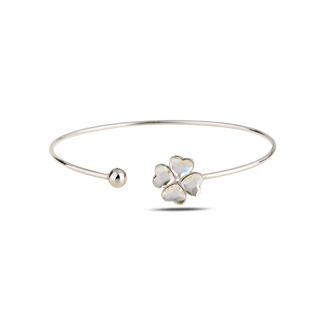 Sterling Silver 925 Clover Swarovski Crystals Cuff Bracelet "Blessed"