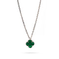 Sterling Silver 925 Green Malachite Clover Necklace Pendant "Verdant"