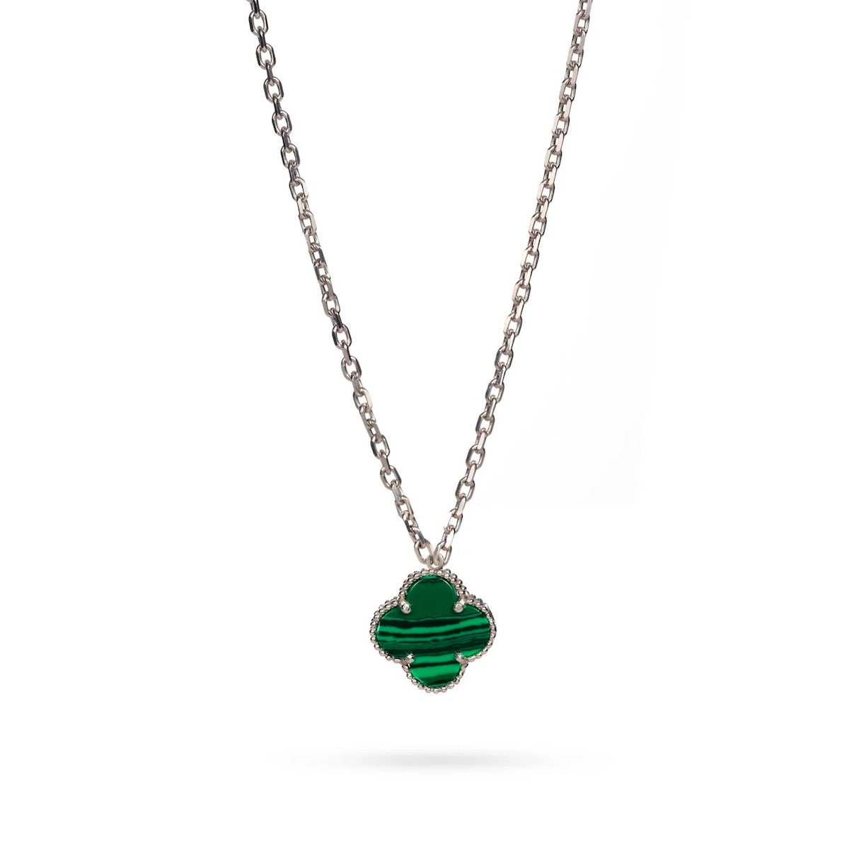 Sterling Silver 925 Green Malachite Clover Necklace Pendant "Verdant"