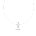 Sterling Silver 925 Cross Charm Cord Necklace "Invisible Faith"