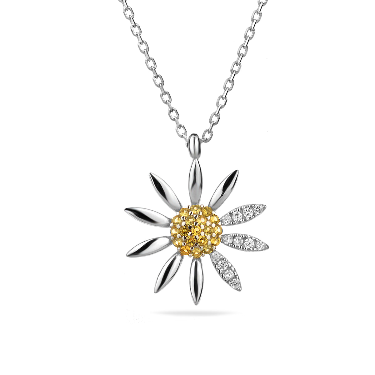 Sterling Silver 925 CZ Daisy Flower Pendant Necklace "Lulu"