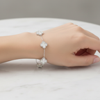 Mother of Pearl Clover Bracelet on Model Hand