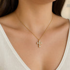 Sterling Silver 925 Cross Pendant Swarovski Crystal Necklace "Shimmer Glaze"