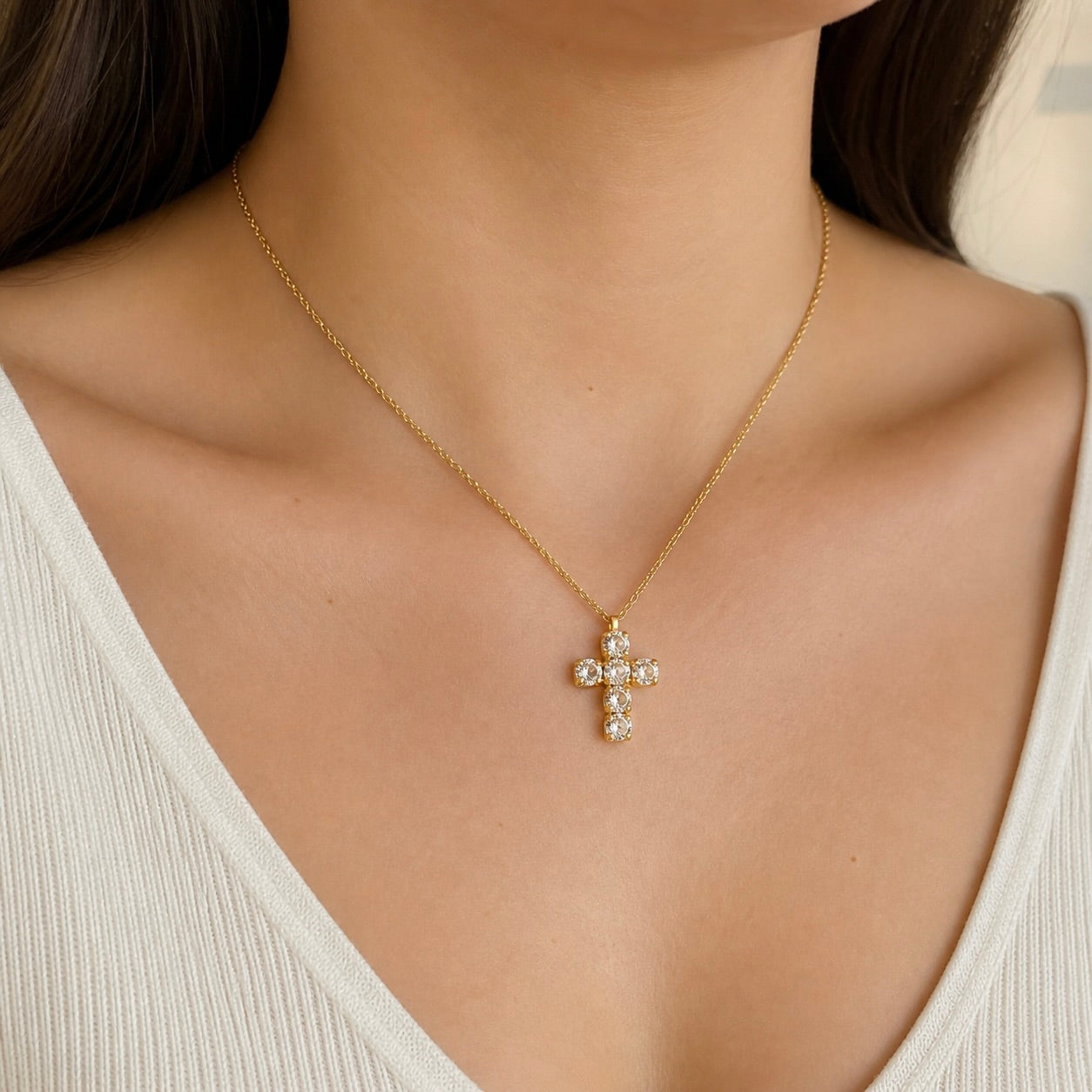 Sterling Silver 925 Cross Pendant Swarovski Crystal Necklace "Shimmer Glaze"