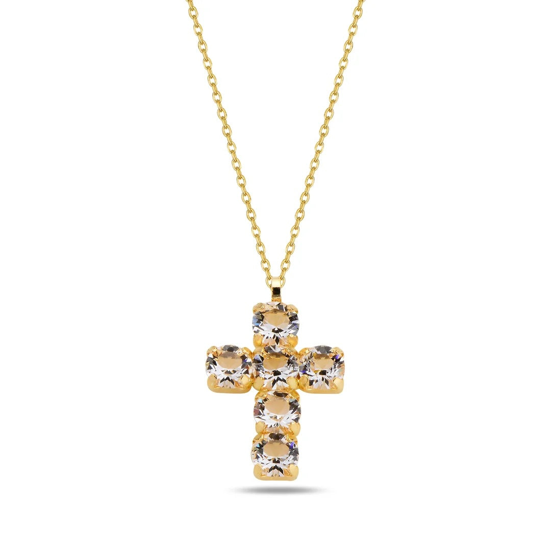 Sterling Silver 925 Cross Pendant Swarovski Crystal Necklace "Shimmer Glaze"