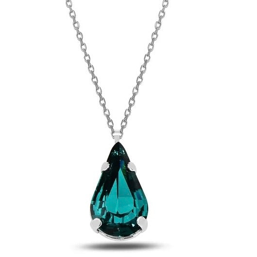 Sterling Silver 925 Teardrop Swarovski Crystal Necklace Pendant "Vireo"