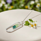 Sterling Silver 925 Oval Swarovski Crystal Pendant Necklace "Verde"