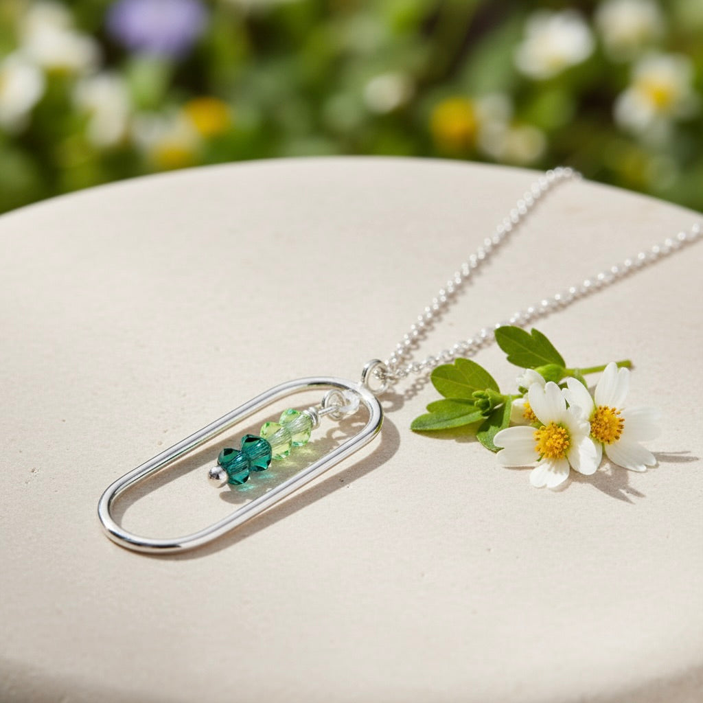 Sterling Silver 925 Oval Swarovski Crystal Pendant Necklace "Verde"