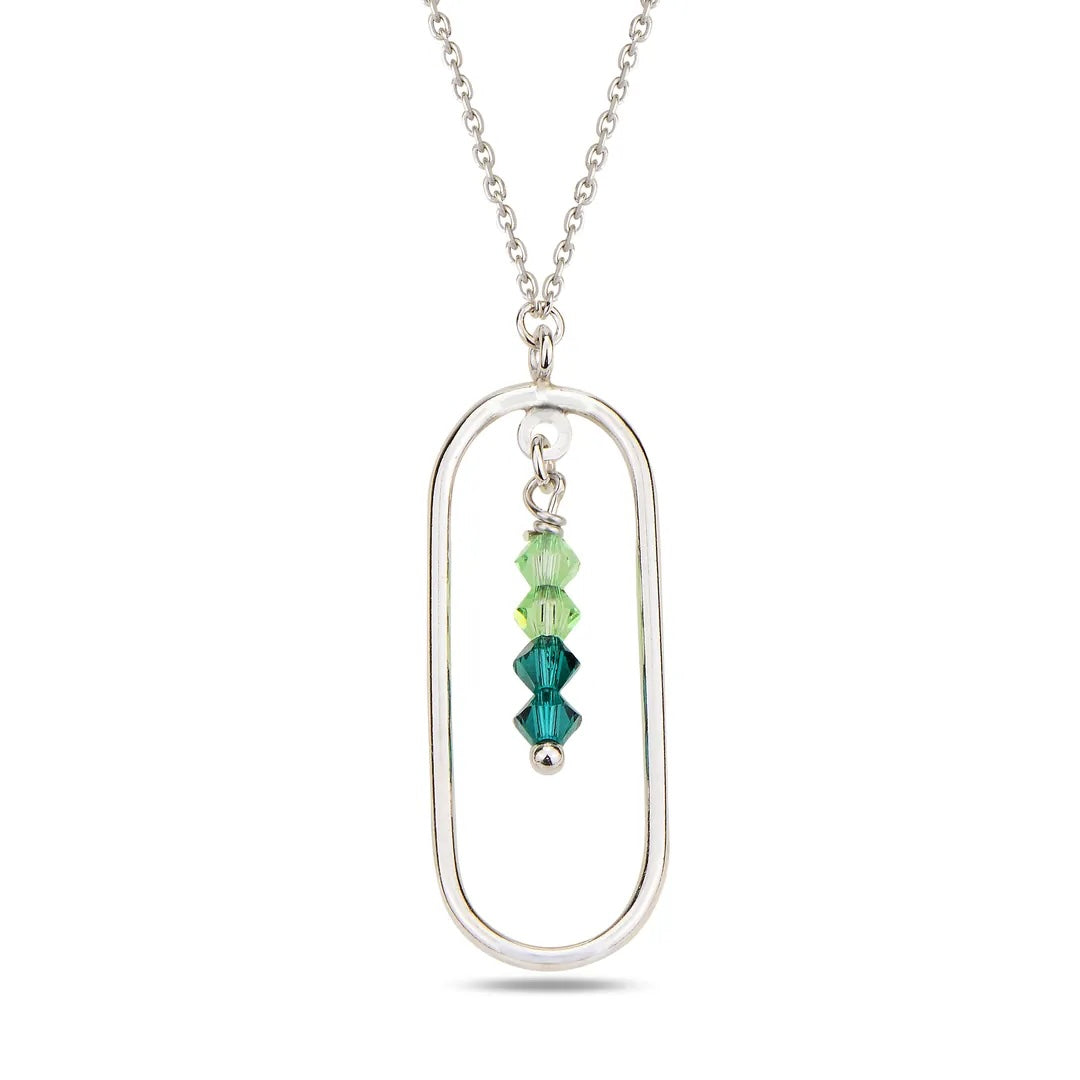 Sterling Silver 925 Oval Swarovski Crystal Pendant Necklace "Verde"