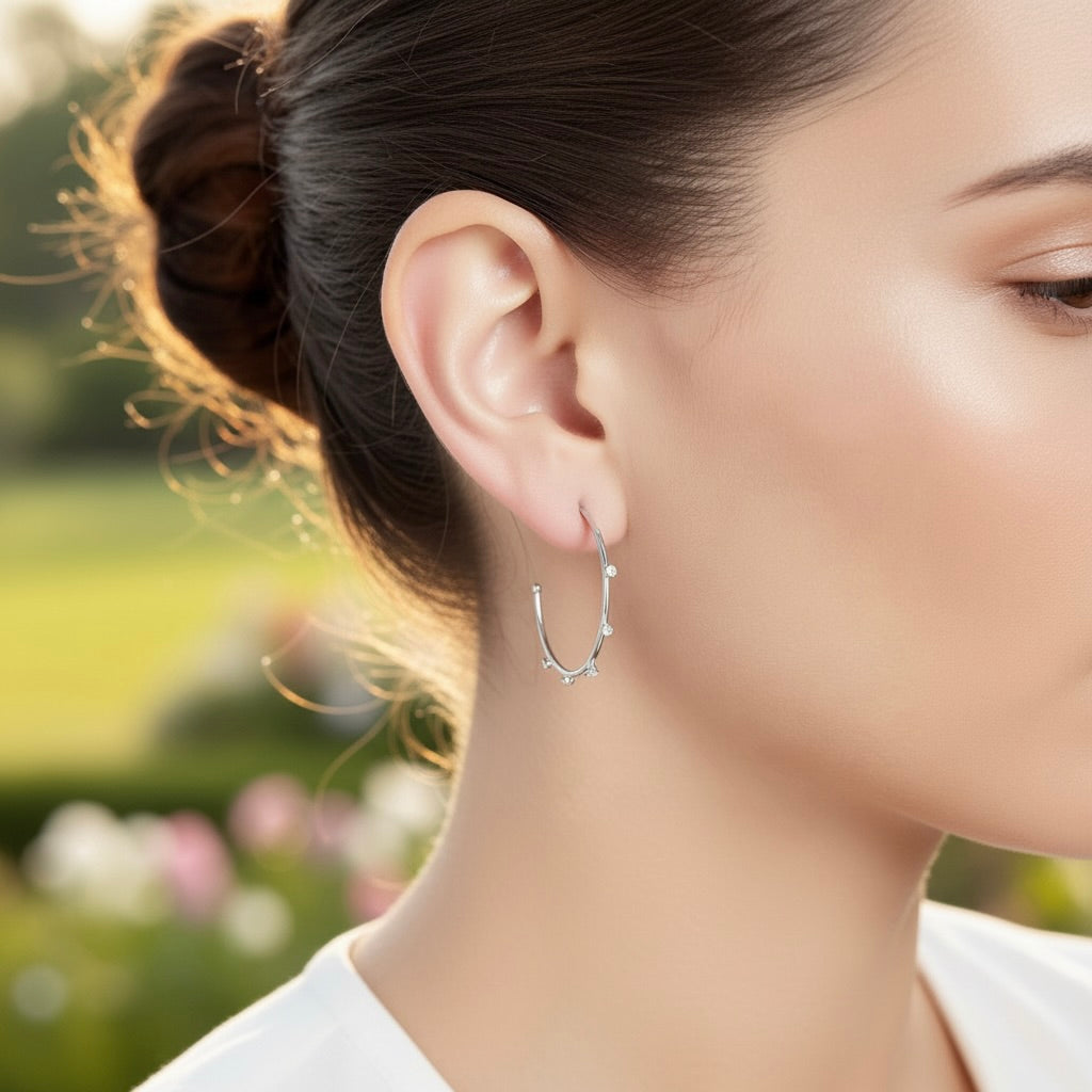 Sterling Silver 925 Hoop Stud Swarovski Crystal Earrings "Blink"