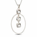 Sterling Silver 925 Oval White Swarovski Crystal Pendant Necklace "Eclat"