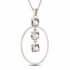 Sterling Silver 925 Oval White Swarovski Crystal Pendant Necklace "Eclat"