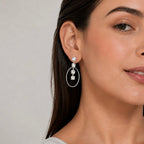 Sterling Silver 925 Oval White Swarovski Crystals Earrings "Eclat"