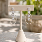 Sterling Silver 925 Oval White Swarovski Crystals Earrings "Eclat"