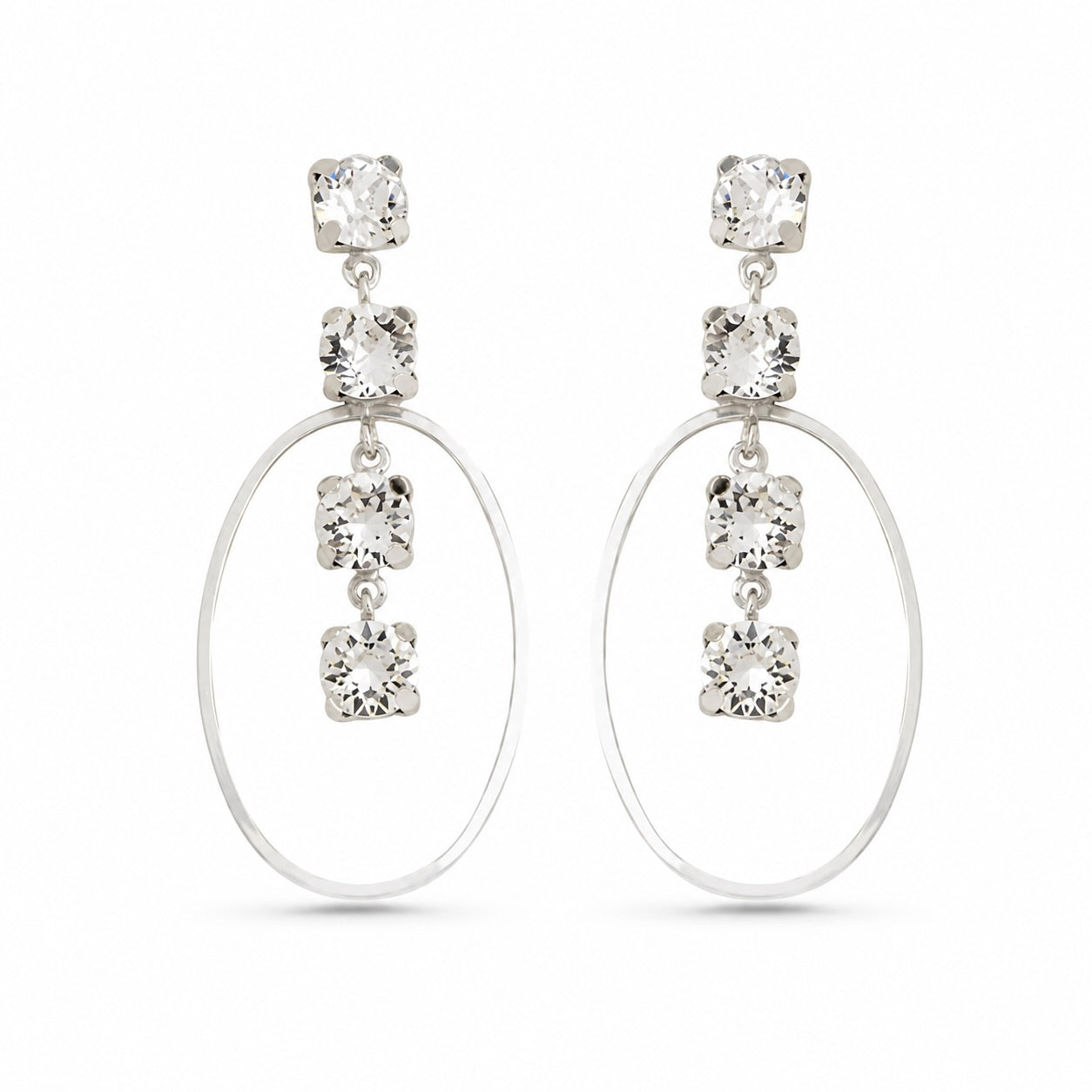 Sterling Silver 925 Oval White Swarovski Crystals Earrings "Eclat"