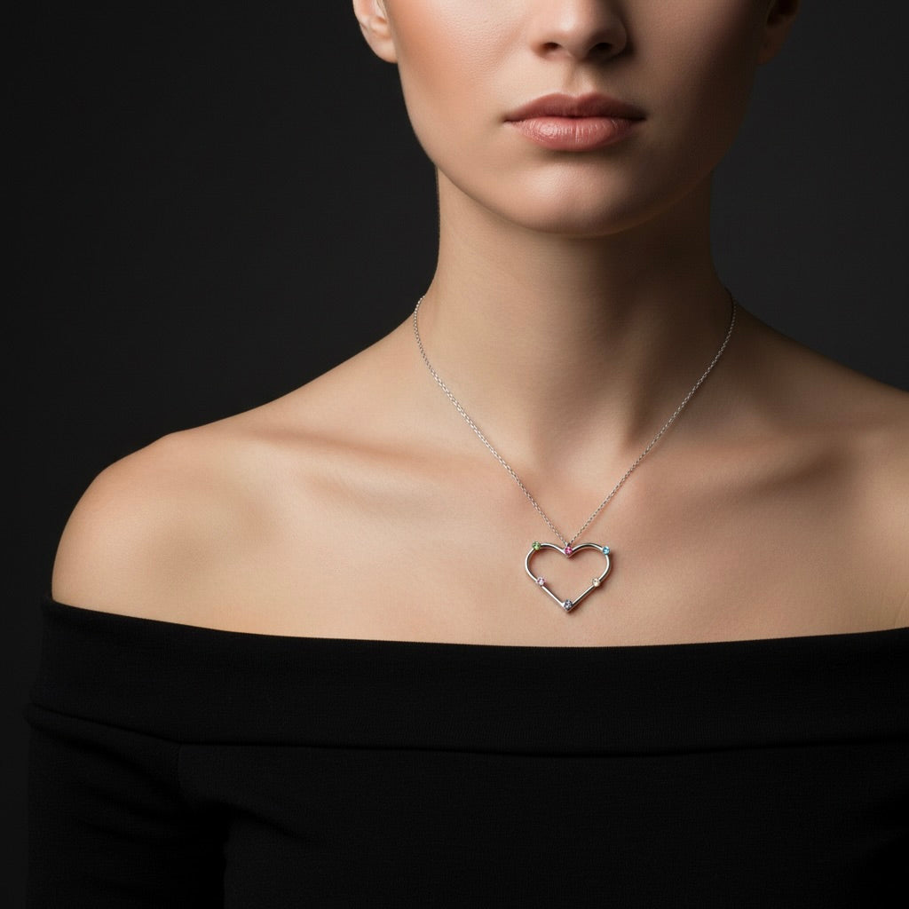 Sterling Silver 925 Heart Pendant Swarovski Crystals Necklace "Elysia"