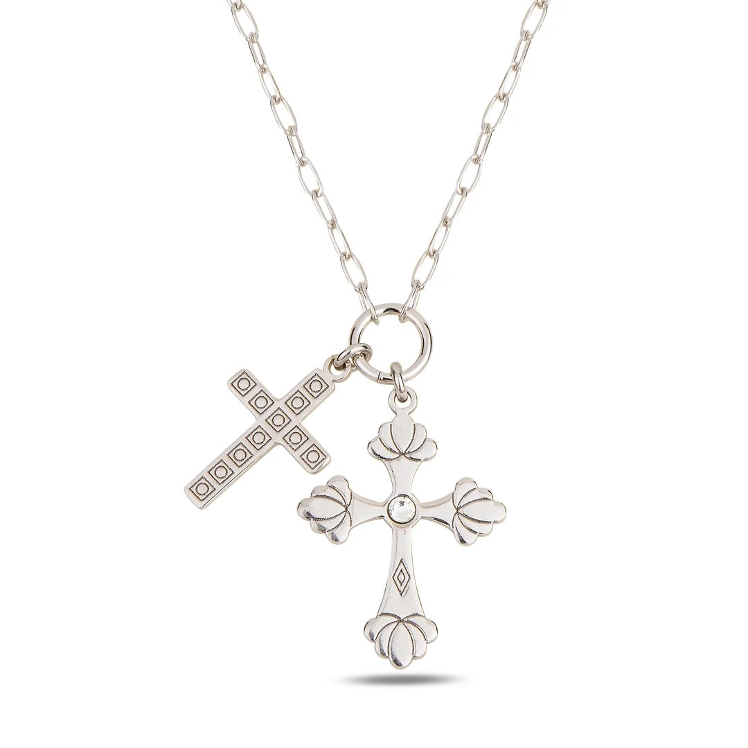 Sterling Silver 925 Cross Pendant Swarovski Crystal Necklace "Dual Grace"